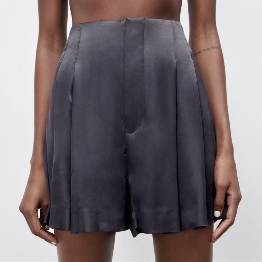 Zara Satin Effect Pleated Shorts